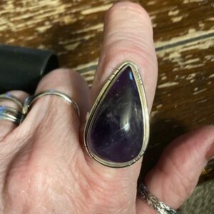 Elegant Purple Teardrop Ring Sterling silver approximately size 7.5